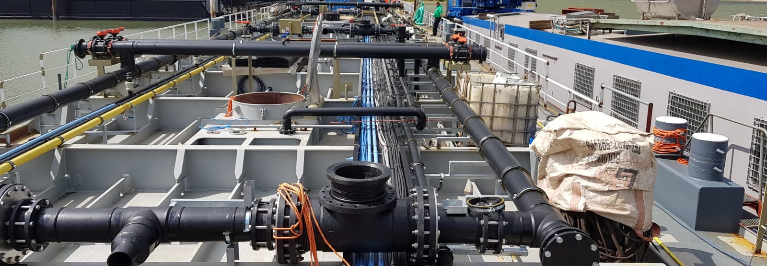 Plastic piping for a chemical tanker